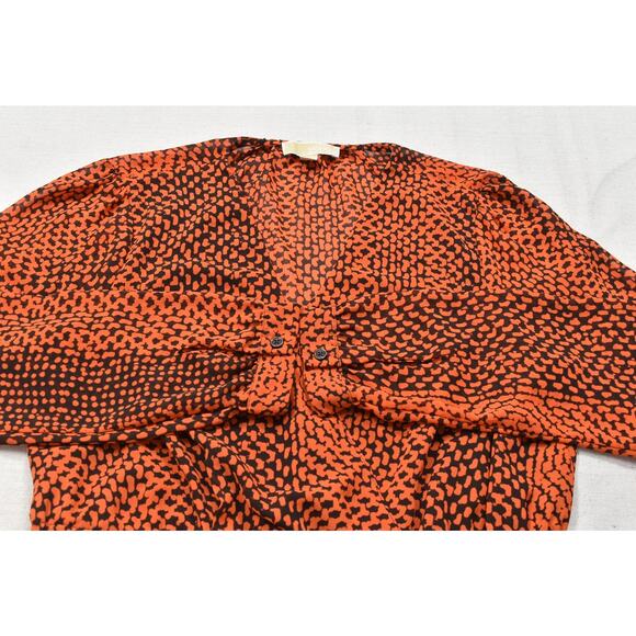 Michael Kors Women's Orange Black Blouse Size XL V-Neck Long Sleeve Top - Picture 8 of 8